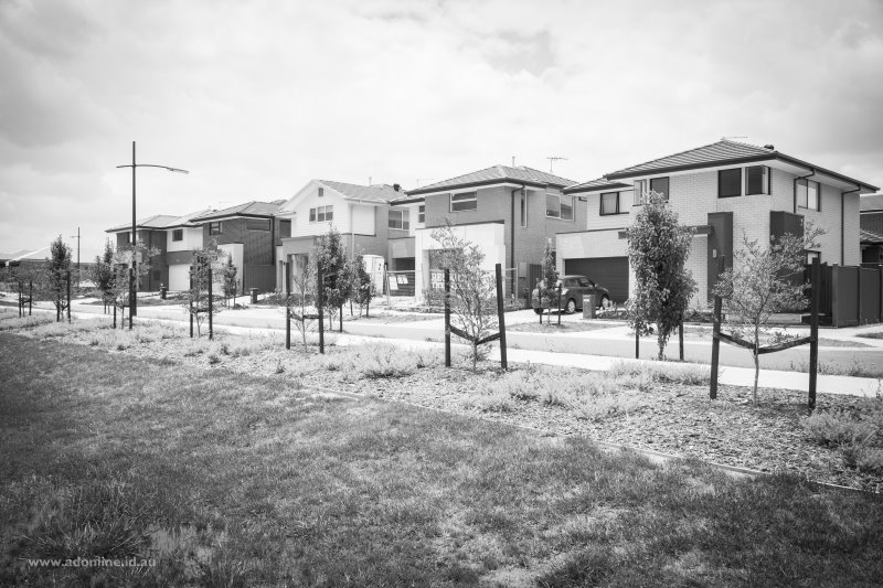 A newly-completed row of houses.