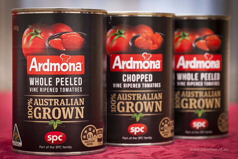 Tins of Australian-grown tomatoes.