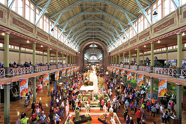 Interior of the Royal Exhibition Buildings during the Melbourne International Flower and Garden Show 2014.