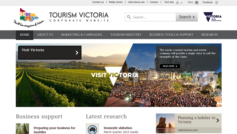 The Tourism Victoria website as of 14 August 2015.