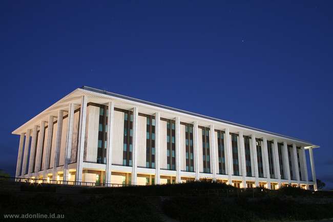 The National Library of Australia at dusk.