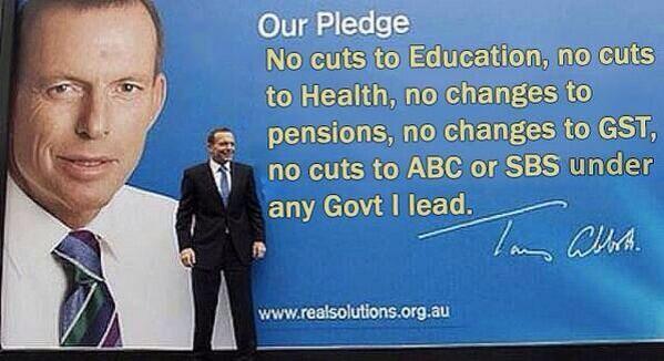 Tony Abbott in front of a billboard