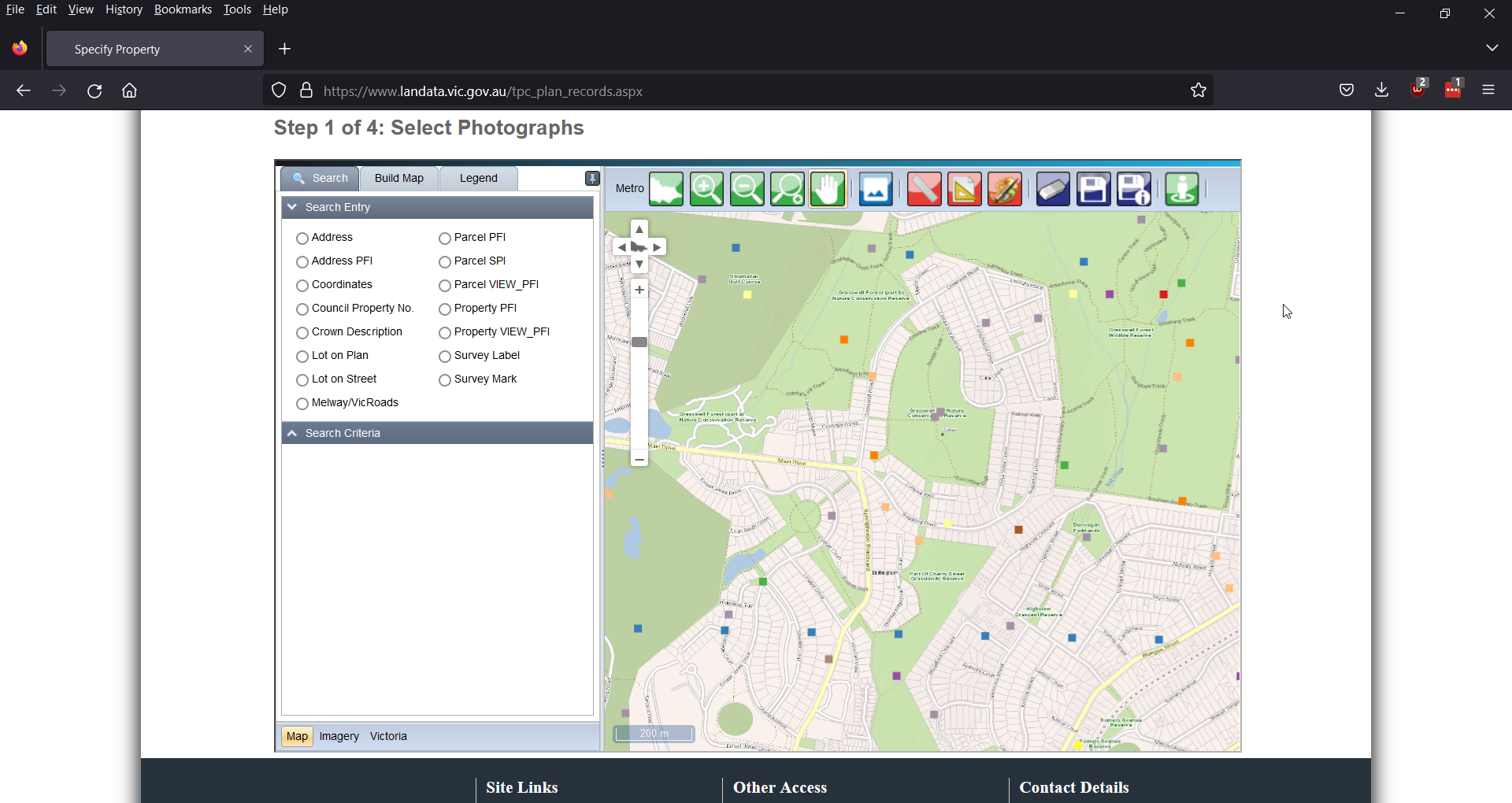 Screen capture of the LANDATA website showing how to select images from a map.