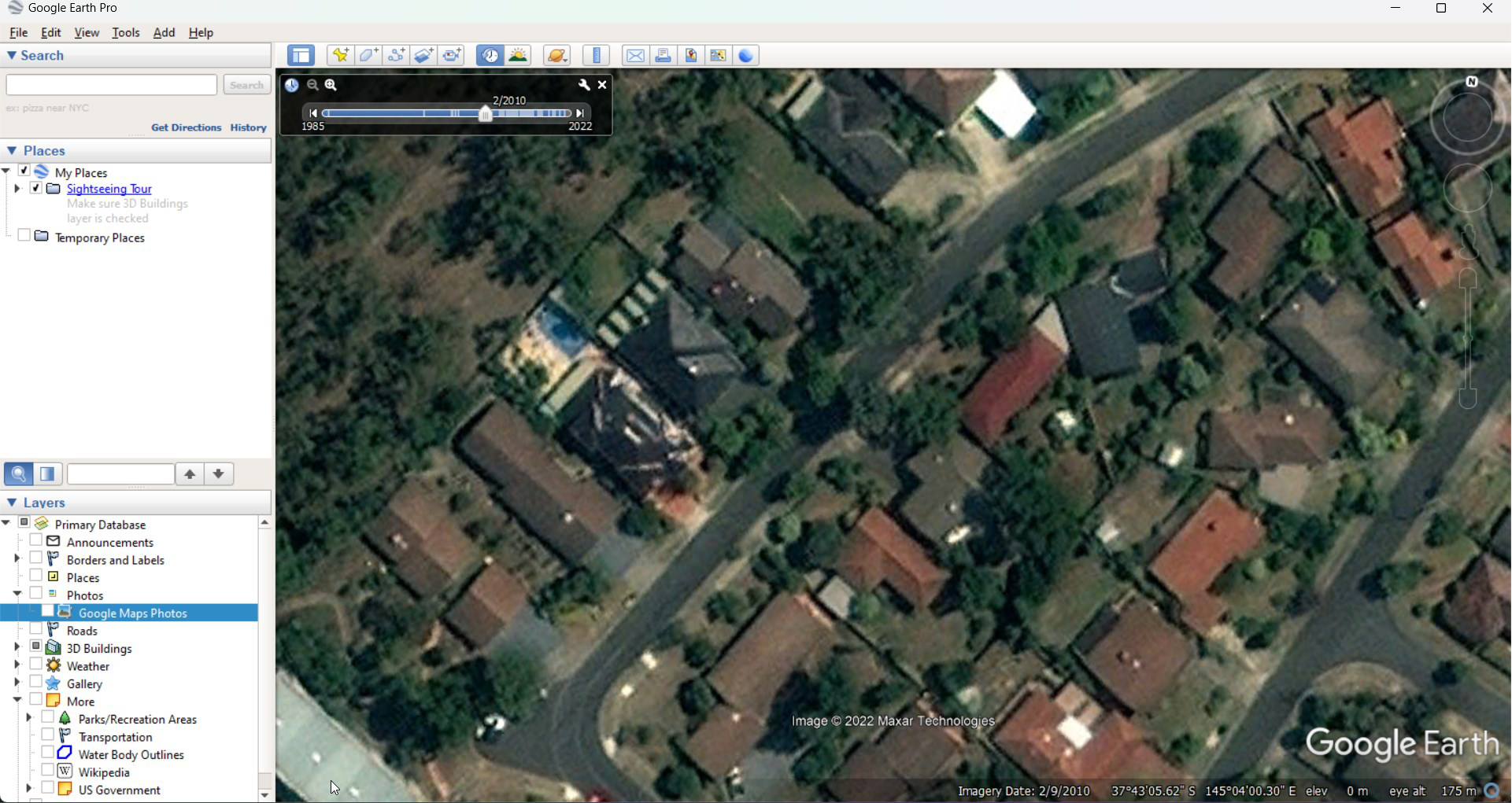 Screen capture of Google Earth software showing the quality of images.