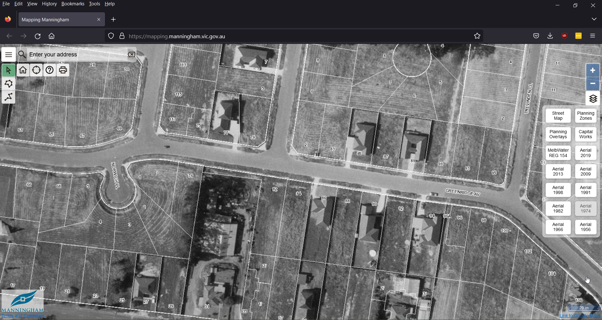 Screen capture of the Mapping Manningham website showing the quality of images.