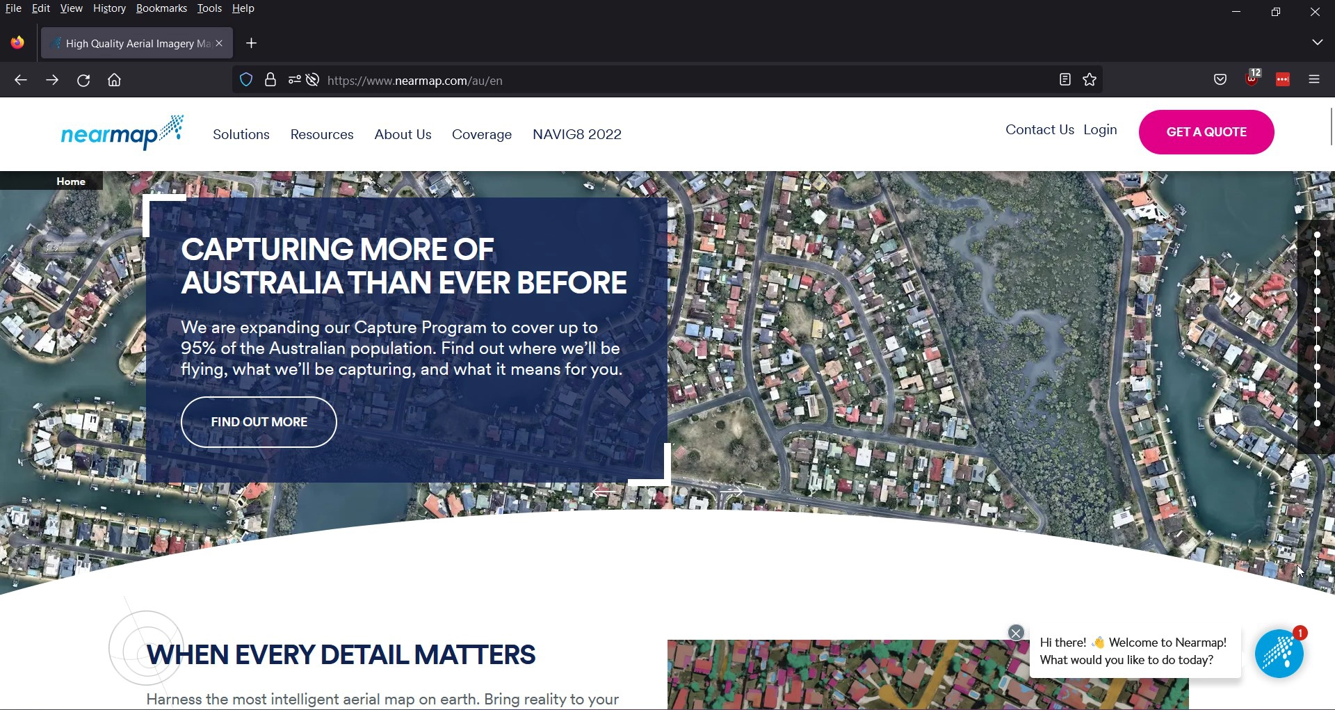 Screen capture of the Nearmap website showing the quality of images.