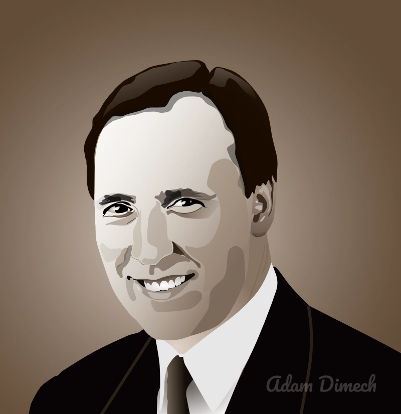 Vector illustration of man in a suit looking towards the camera, drawn in sepia tones.